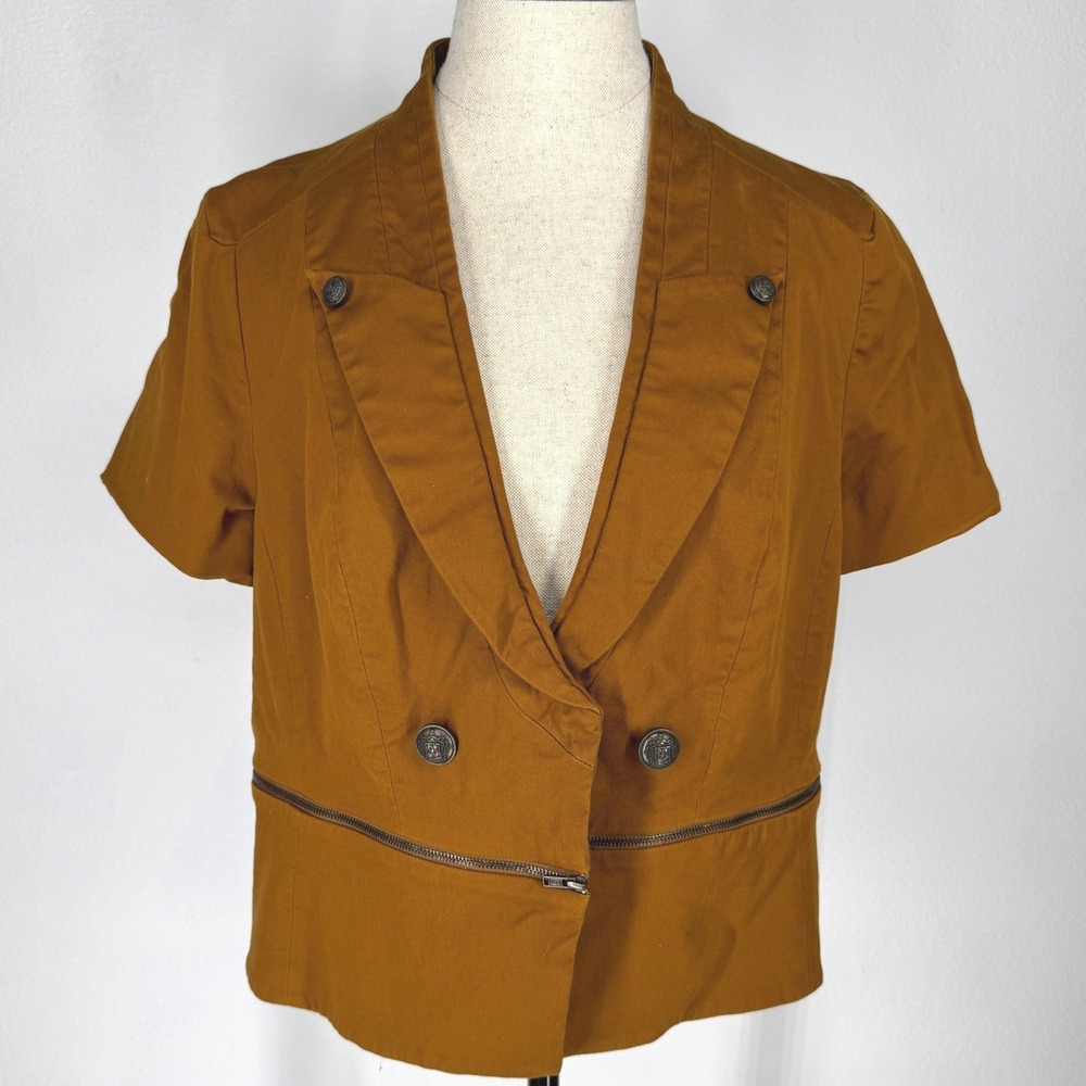 Womens Utility Indie Blazer Short Sleeve Jacket Button Zip‎ Detail XL Festival